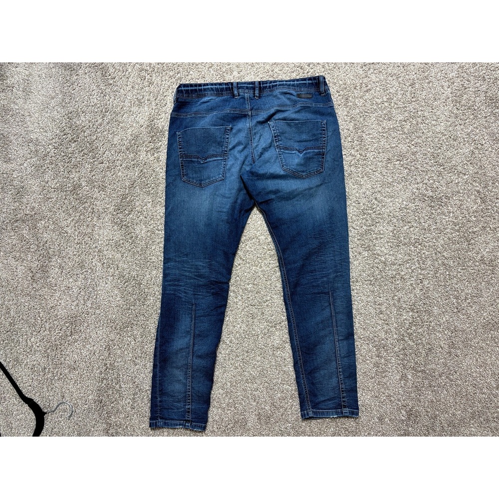 Diesel Krooley Jeans Mens 38x32 Denim Sweat Pants Blue Dark Wash Distressed - Picture 6 of 16